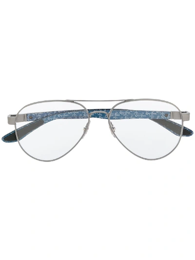 Shop Ray Ban Woven-leather Aviator Glasses In Silver