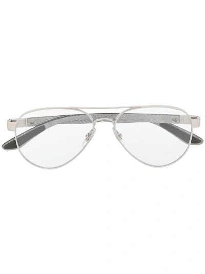 Shop Ray Ban Woven-leather Aviator Glasses In Silver