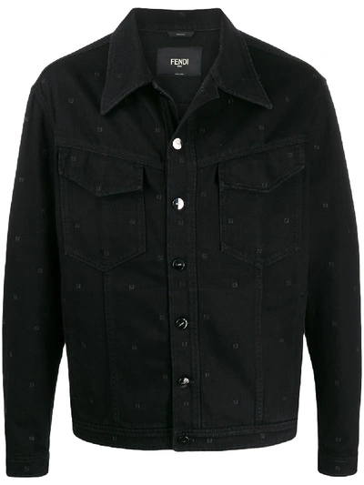 Shop Fendi Ff Embroidered Denim Jacket In Black
