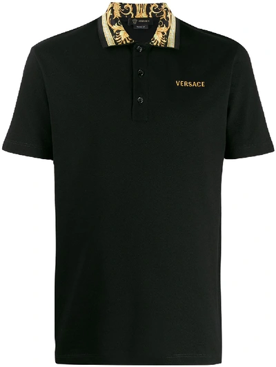 Shop Versace Barocco Motif Polo Shirt In Black