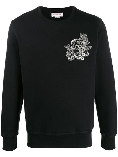 Shop Alexander Mcqueen Skull Embroidery Sweatshirt In Black