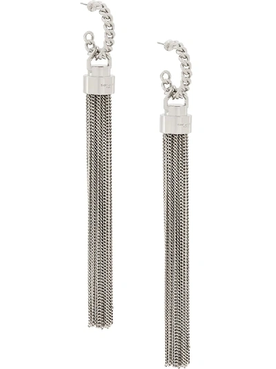 Shop Saint Laurent Tassel-style Long Earrings In Silver