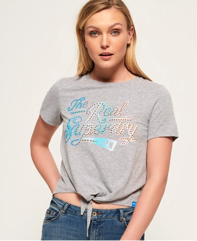 Shop Superdry The Real Sdry Knot Front T-shirt In Light Grey