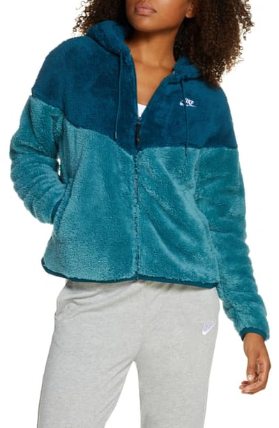 Shop Nike Windrunner High Pile Fleece Jacket In Mdngt Turq/min Teal/dk Sulf
