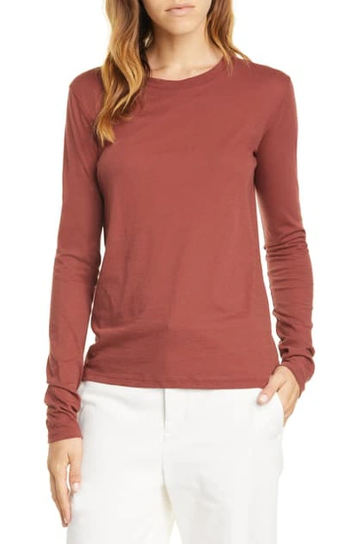 Shop Vince Essential Long Sleeve Pima Cotton T-shirt In Dark Rosewood