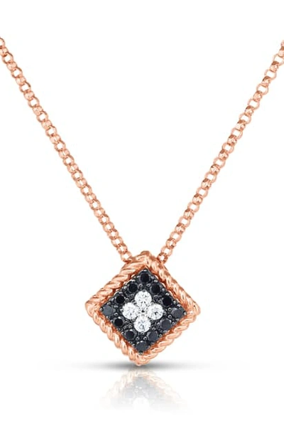 Shop Roberto Coin Palazzo Ducale Diamond Pendant Necklace In Rosegold/diamond/blackdiamond