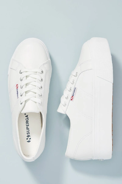 Shop Superga Leather Platform Sneakers In White