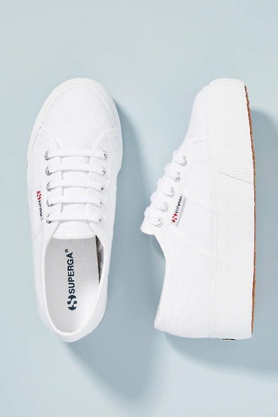 Shop Superga Platform Canvas Sneakers In White