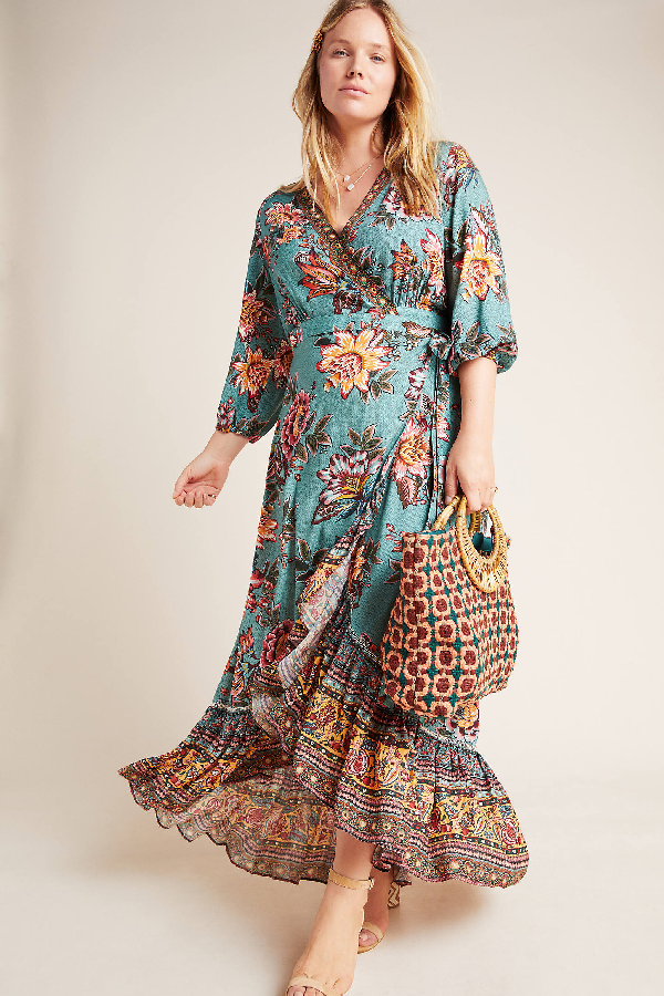 anthropologie floral wrap dress