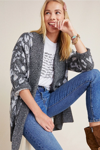 Shop Cupcakes And Cashmere Molly Leopard Cardigan In Grey