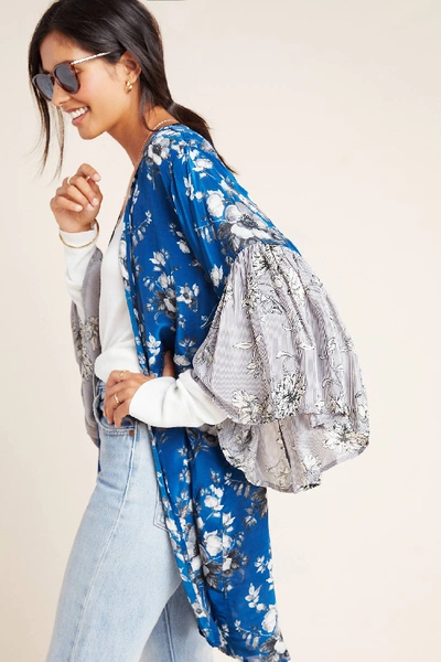 Shop Tolani Salma Bell-sleeved Kimono In Blue