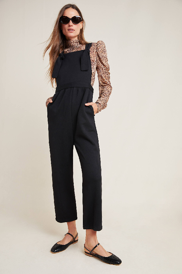 black knit overalls