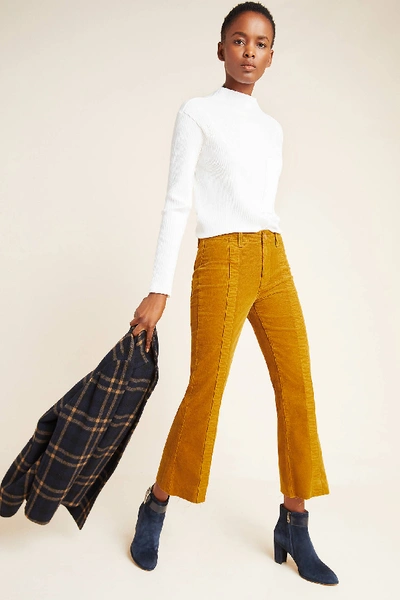 Shop Ag The Quinne High-rise Paneled Cropped Flare Jeans In Yellow