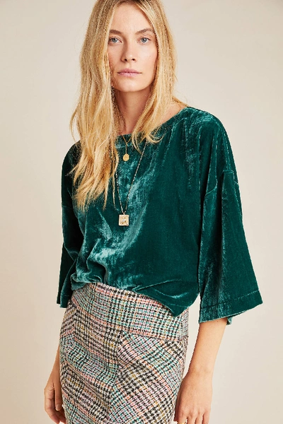 Shop Cupcakes And Cashmere Michaela Velvet Top In Green