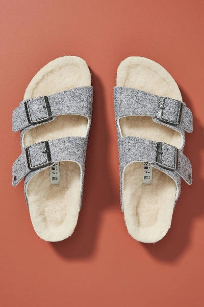 Shop Birkenstock Fleece Arizona Sandals In Grey