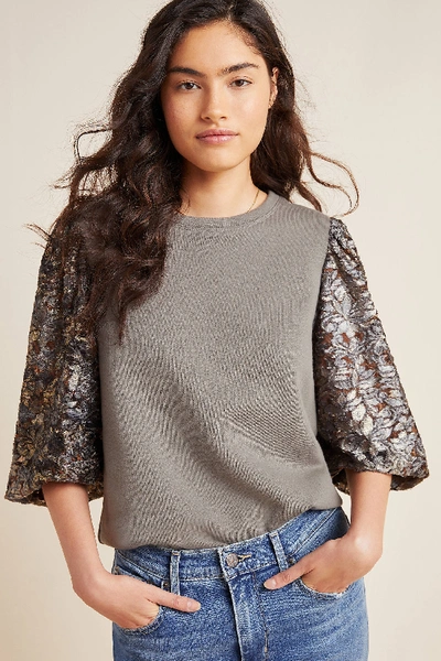 Shop Amadi Eryna Lace-sleeved Top In Grey