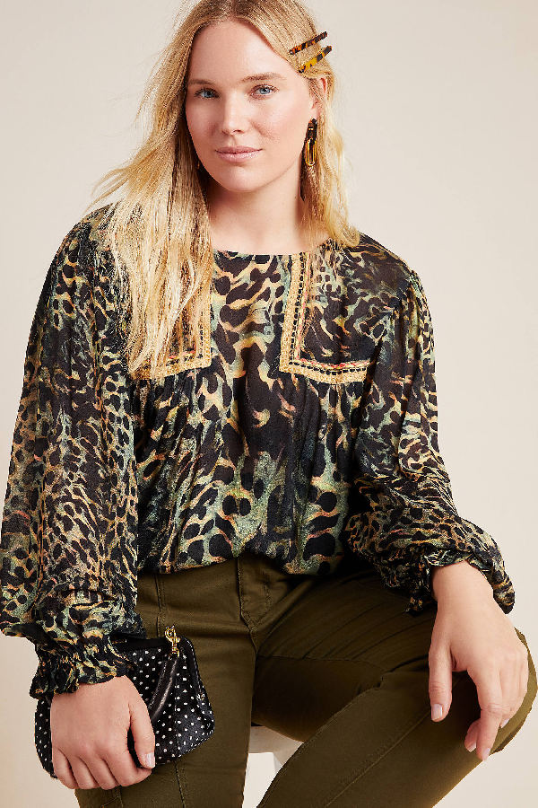 eclectic leopard peasant blouse
