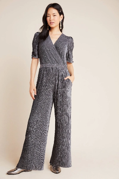 Shop Greylin Charlize Textured Velvet Jumpsuit In Grey