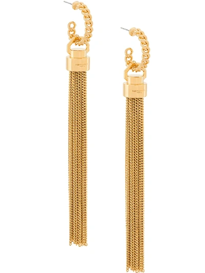 Shop Saint Laurent Tassel Hoop Earrings In Gold