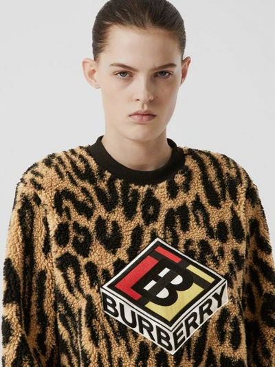 Shop Burberry Logo Graphic Leopard Fleece Jacquard Sweatshirt In Dark Mustard