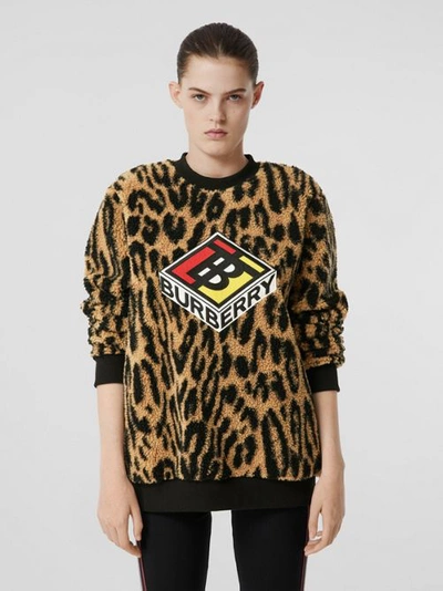 Shop Burberry Logo Graphic Leopard Fleece Jacquard Sweatshirt In Dark Mustard