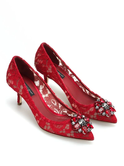 Shop Dolce & Gabbana Bellucci Lace Court Shoes In Dark Red