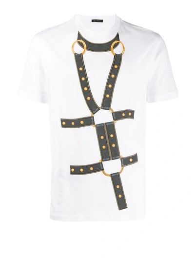 Shop Versace Harness Print Cotton T-shirt In White