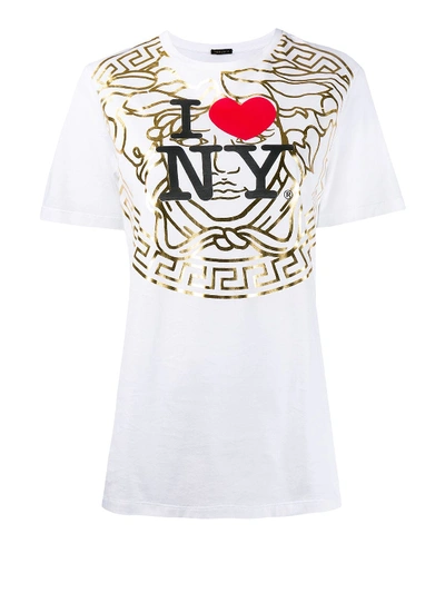 Shop Versace I Love Ny Cotton T-shirt In White