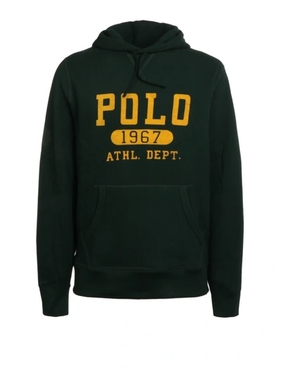 Shop Polo Ralph Lauren Flock Logo Hoodie In Dark Green