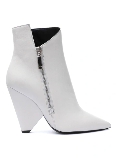Shop Saint Laurent Niki 105 Asymmetric Leather Booties In White