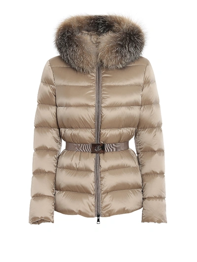 Moncler Tati Real Fur Trimming Puffer Jacket In Beige | ModeSens