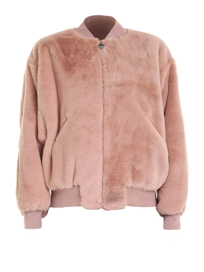 Shop Chiara Ferragni Logomania Faux Fur Bomber Jacket In Pink