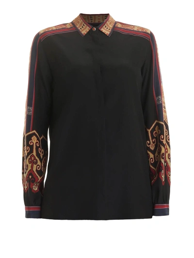 Shop Etro Printed Sleeve Silk Shirt In Black