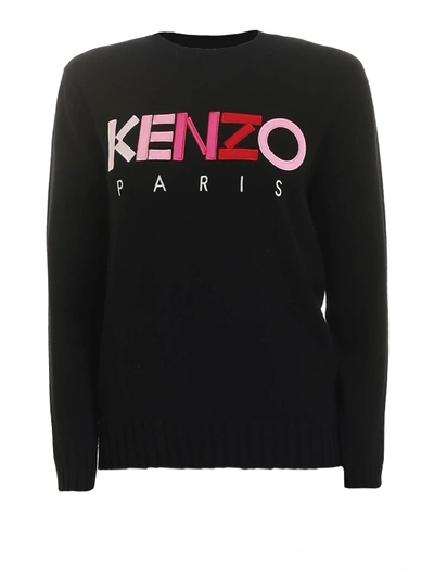 Shop Kenzo Logo Patch Black Wool Jumper