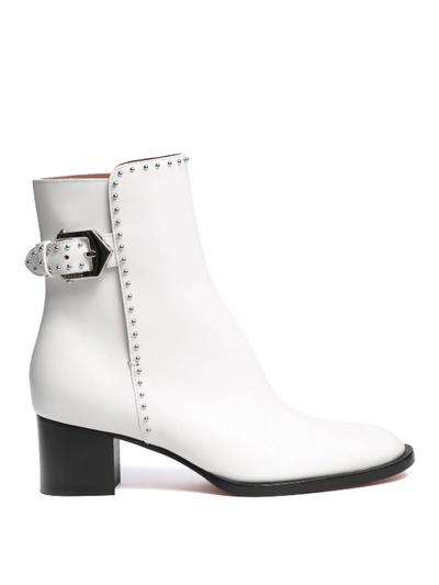 Shop Givenchy Studded Smooth Leather Buckled Ankle Boots In White