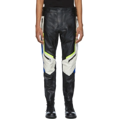 Shop Diesel Black And Off-white Leather Astra-ptre Trousers In 900a Black