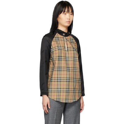 Shop Burberry Beige And Black Gabardine Shirt In Archive Bei