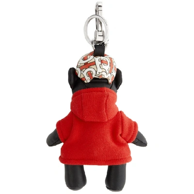 Shop Burberry Black Leather Thomas Hoodie And Cap Keychain In Red