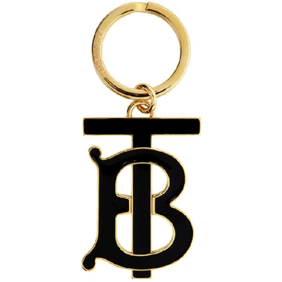 Shop Burberry Gold And Black Monogram Motif Keyring