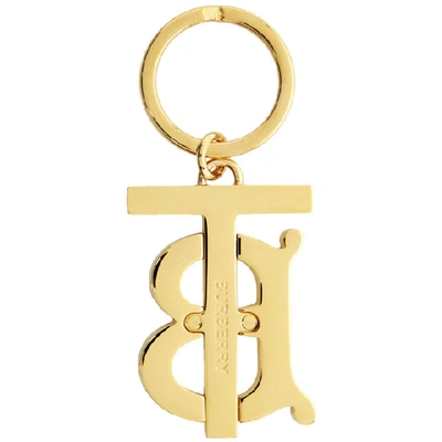 Shop Burberry Gold And Black Monogram Motif Keyring