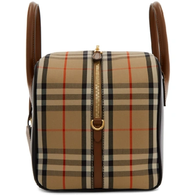 Shop Burberry Beige Small Leather Check Cube Bag In Archive Bei