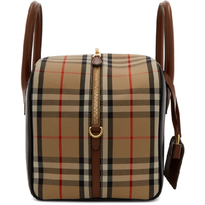 Shop Burberry Beige Small Leather Check Cube Bag In Archive Bei