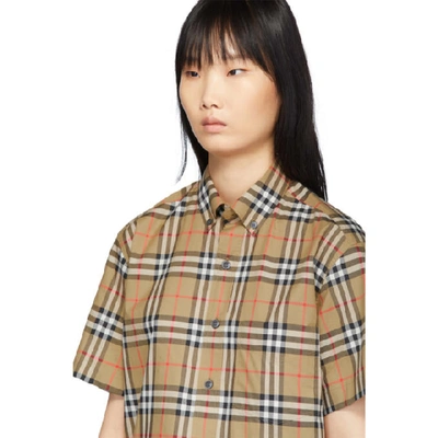 Shop Burberry Beige Check Jameson Short Sleeve Shirt In Antique Yel