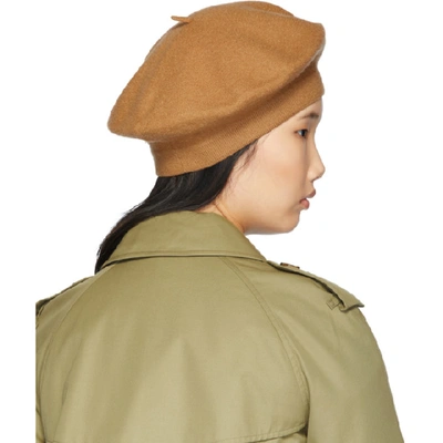 Shop Burberry Tan Merino Wool Logo Beret In Burnt Almon