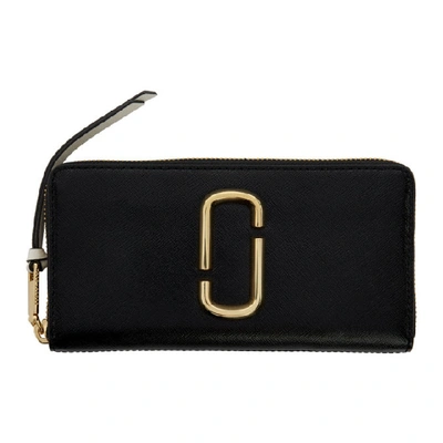 Shop Marc Jacobs Black And Grey Snapshot Standard Continental Wallet In 002 Black M