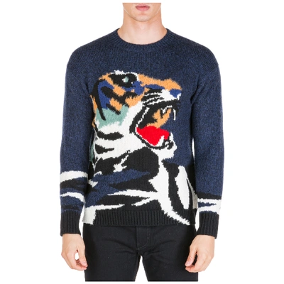Shop Kenzo Men's Crew Neck Neckline Jumper Sweater Pullover Tiger In Blue
