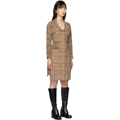 Shop Burberry Beige Check Sleeves Dress In Brown