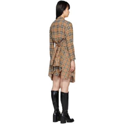 Shop Burberry Beige Check Sleeves Dress In Brown