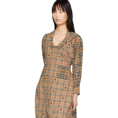 Shop Burberry Beige Check Sleeves Dress In Brown