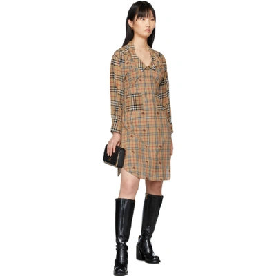 Shop Burberry Beige Check Sleeves Dress In Brown